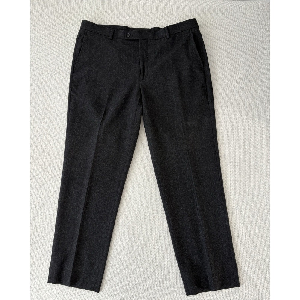 Joseph Abboud 38 x 28 Black Wool Blend Textured Flat Front Dress Pants